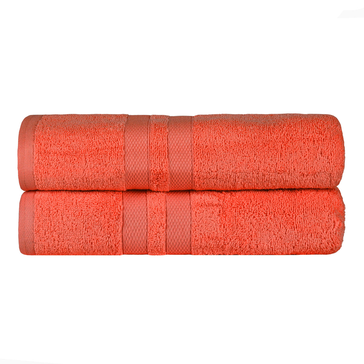 Ultra-Soft Cotton Solid Medium Weight Absorbent Bath Towel Set of 2 - Tangerine