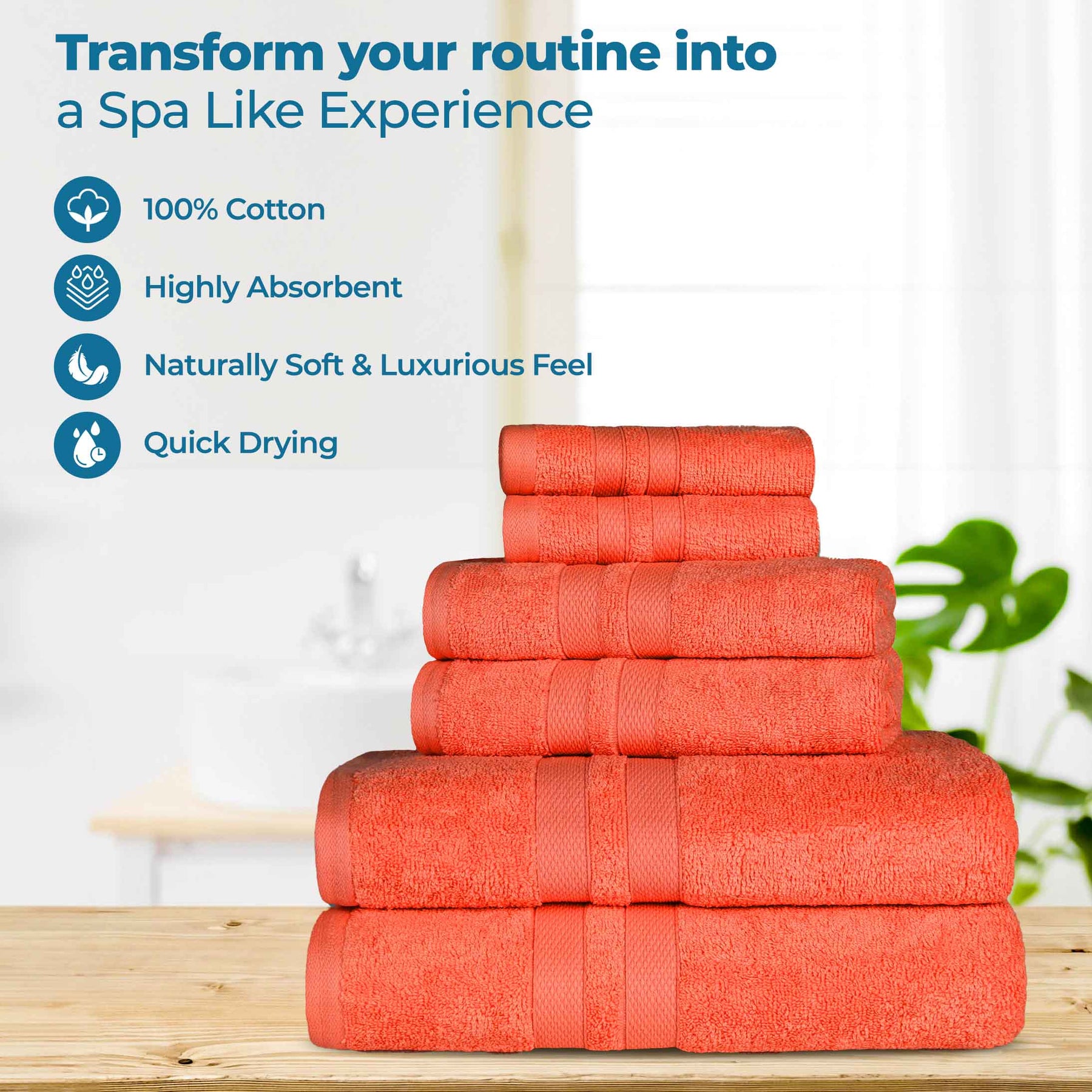 Ultra Soft Cotton Absorbent Solid Assorted 6 Piece Towel Set