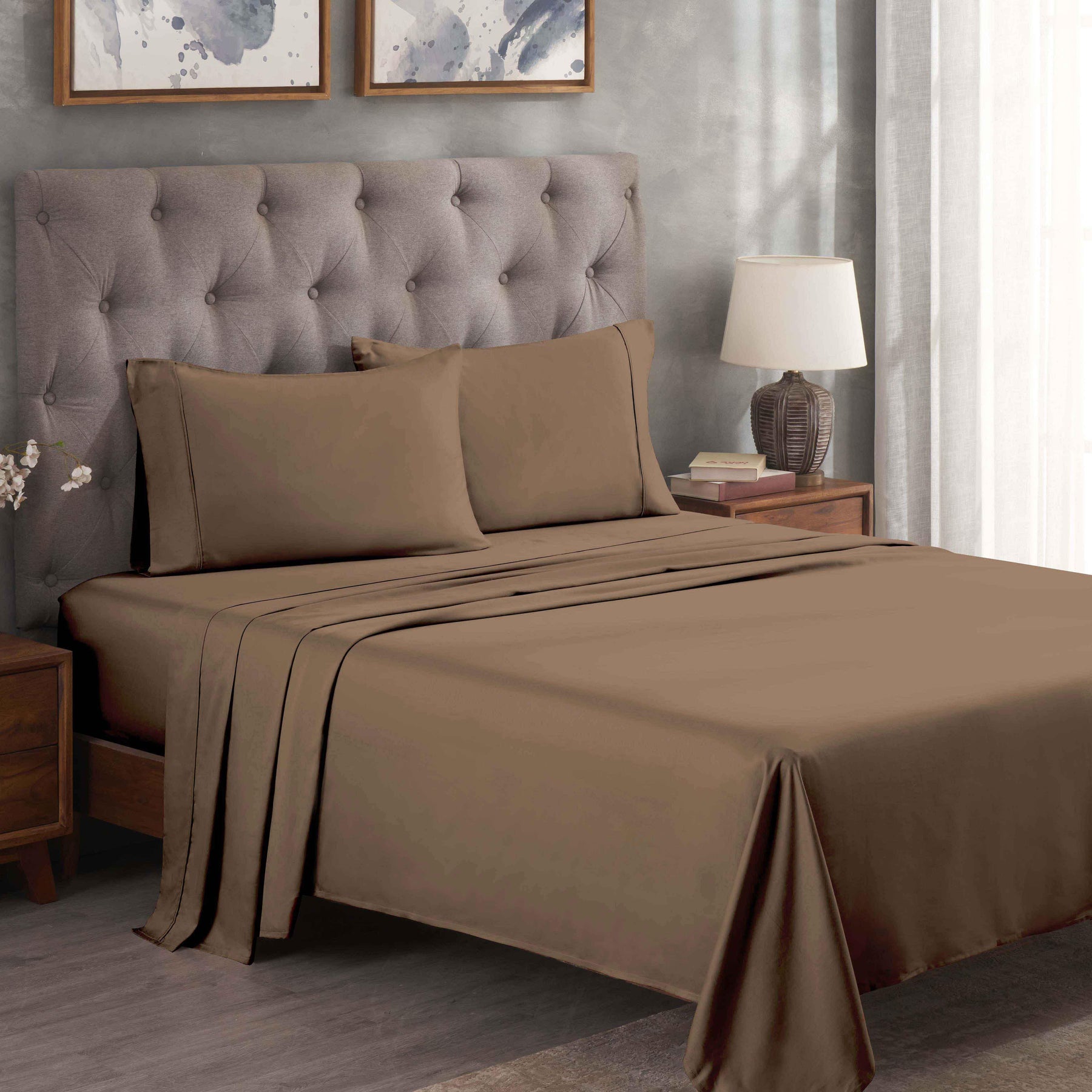 Egyptian Cotton 300 Thread Count Solid Deep Pocket Bed Sheet Set - Taupe