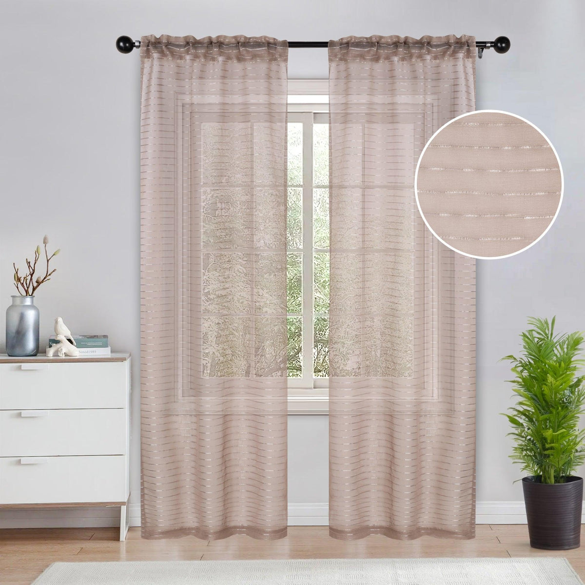 Jackson Striped Sheer Window Curtain Panels, Set of 2 - Sheer Curtains by Superior - Superior 