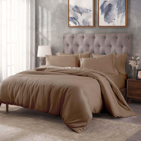 Egyptian Cotton 400 Thread Count Solid Luxury Duvet Cover Set - Taupe