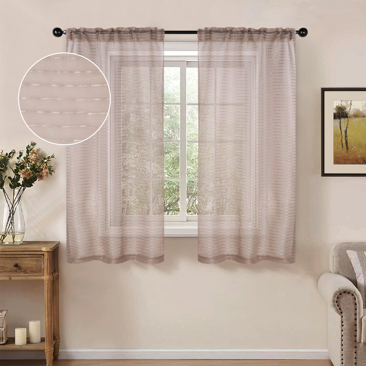 Jackson Striped Sheer Window Curtain Panels, Set of 2 - Sheer Curtains by Superior - Superior 