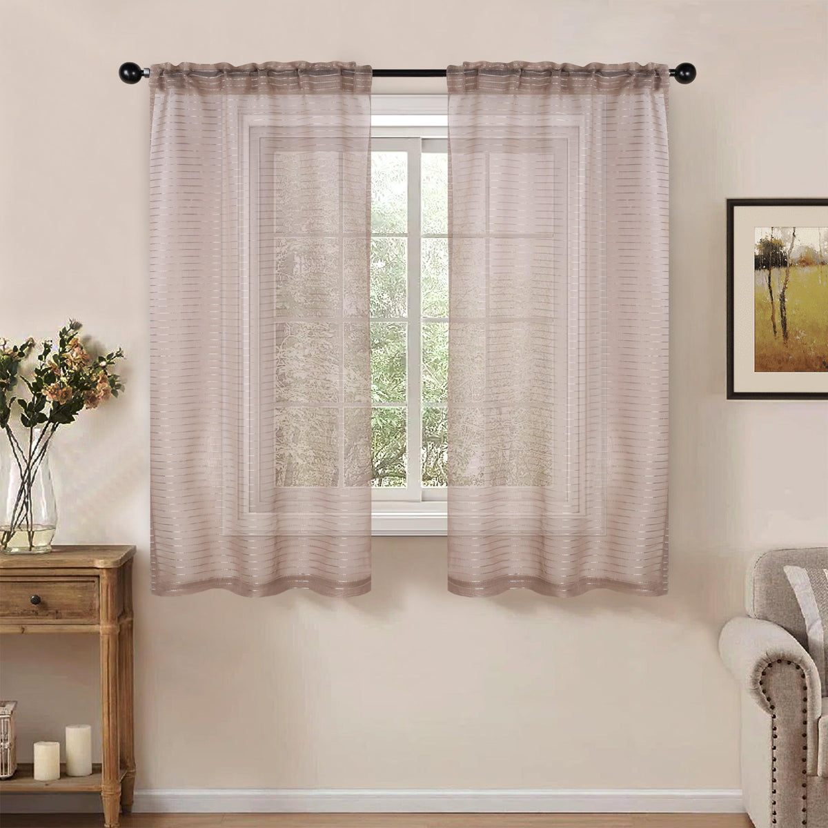 Jackson Striped Sheer Window Curtain Panels, Set of 2 - Sheer Curtains by Superior - Superior 