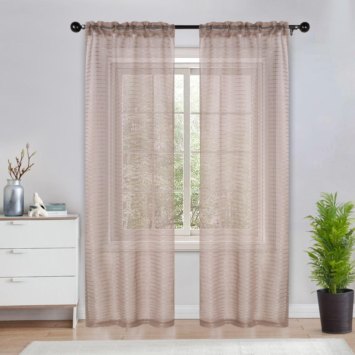 Jackson Striped Sheer Window Curtain Panels, Set of 2 - Sheer Curtains by Superior - Superior 