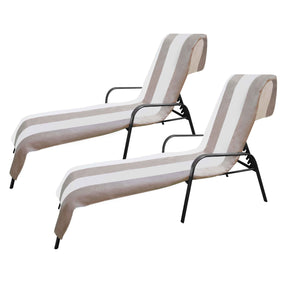 Cabana Striped Cotton Standard Size Chaise Lounge Chair Cover Set of 2 - Taupe