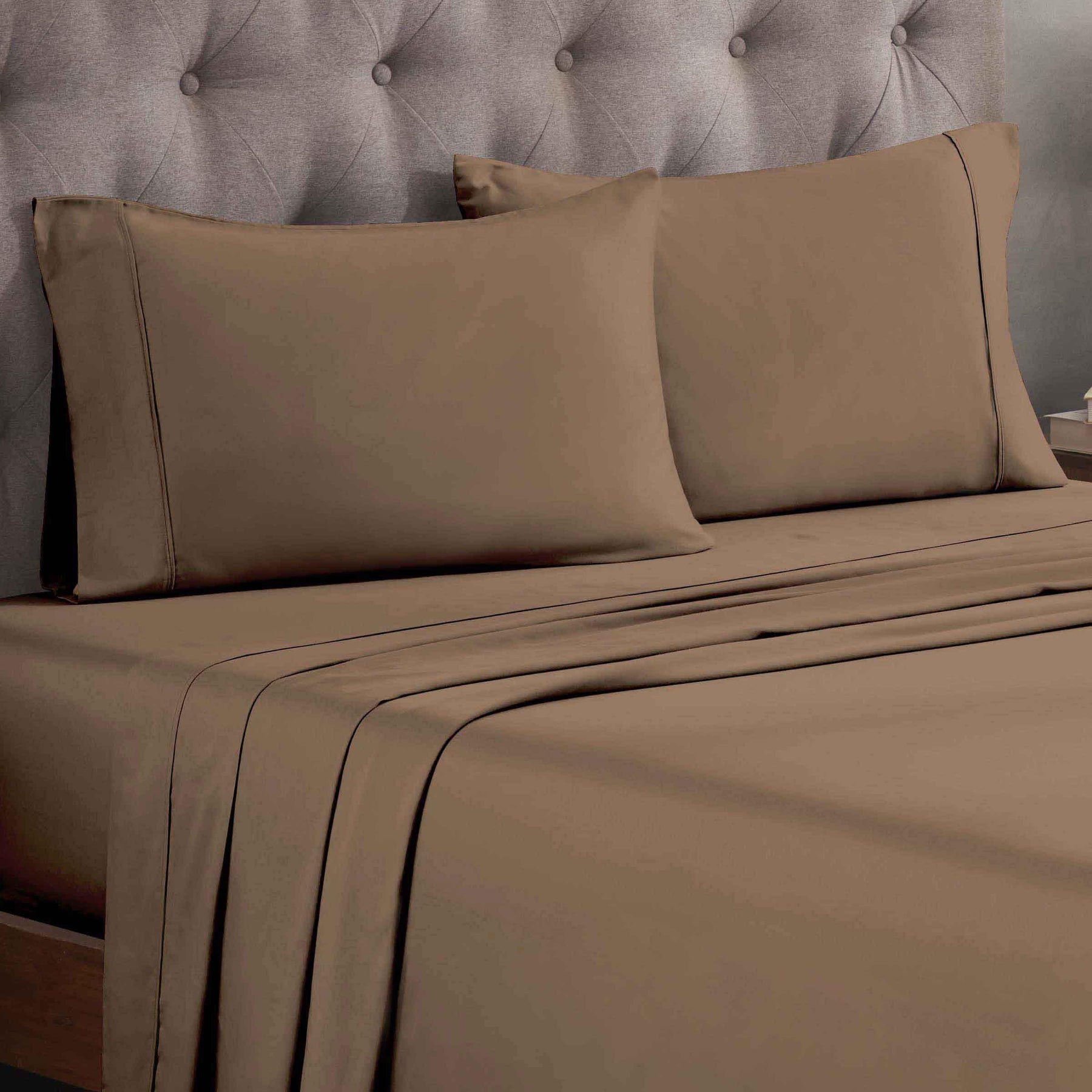 Egyptian Cotton 300 Thread Count Solid Deep Pocket Bed Sheet Set - Taupe