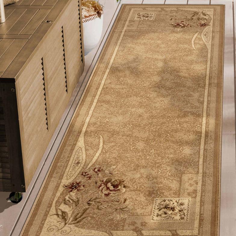 Ruban Modern Minimalist Floral Block Indoor Area Rugs or Runner Rug - Taupe