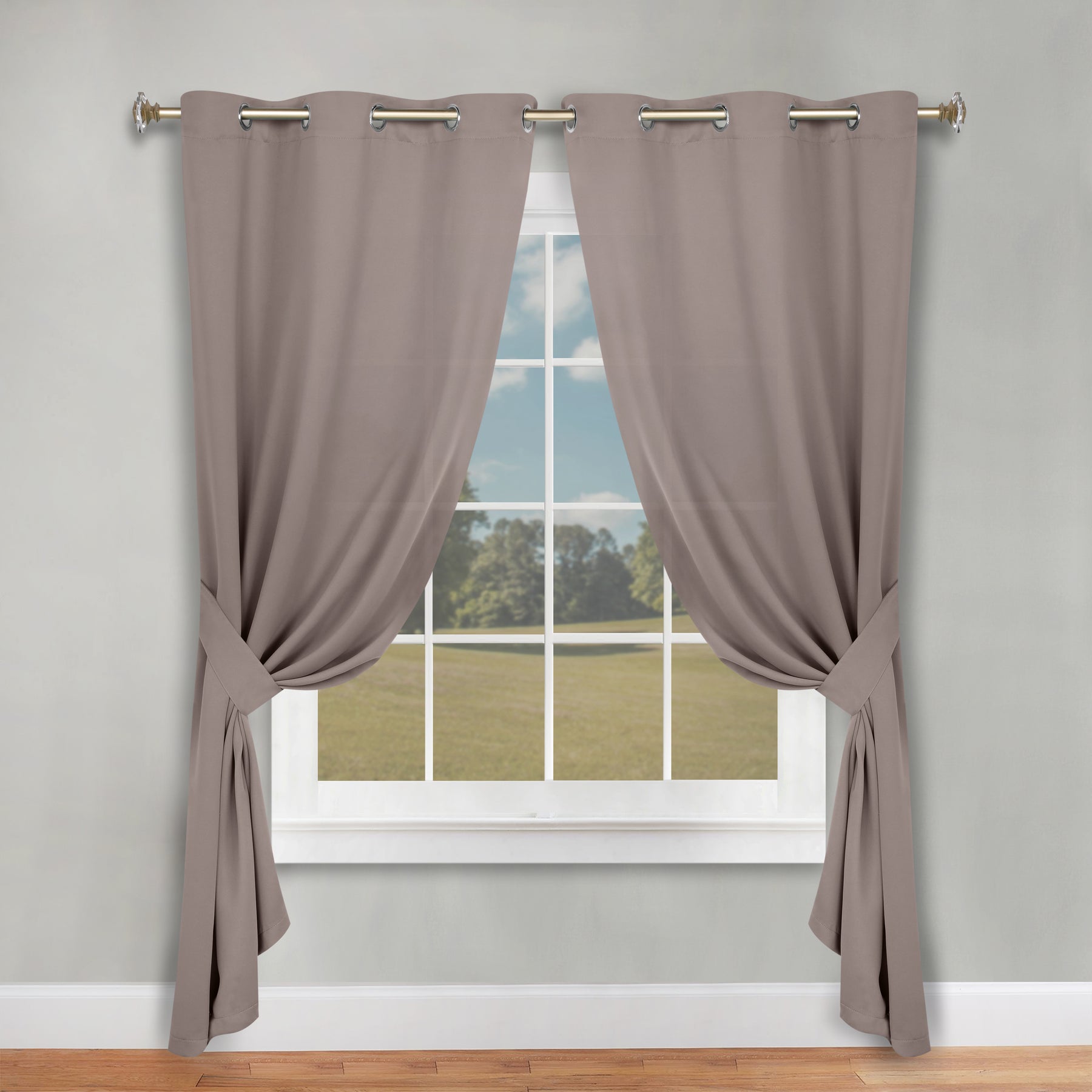 Classic Modern Solid Room Darkening Blackout Curtain Panels, Set of 2 - Taupe