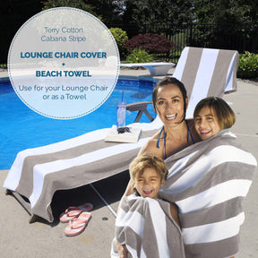 Cabana Striped Cotton Standard Size Chaise Lounge Chair Cover Set of 2 - Taupe