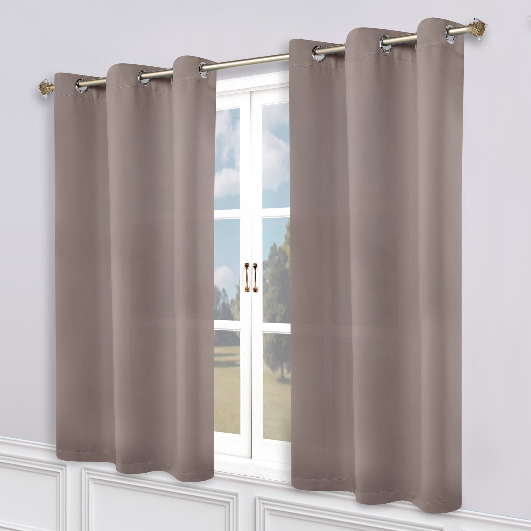 Classic Modern Solid Room Darkening Blackout Curtain Panels, Set of 2 - Taupe