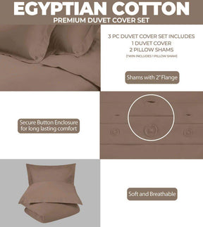 Egyptian Cotton 400 Thread Count Solid Luxury Duvet Cover Set - Taupe