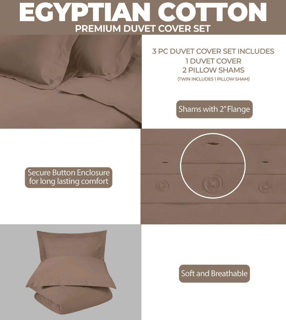 Egyptian Cotton 400 Thread Count Solid Luxury Duvet Cover Set - Taupe