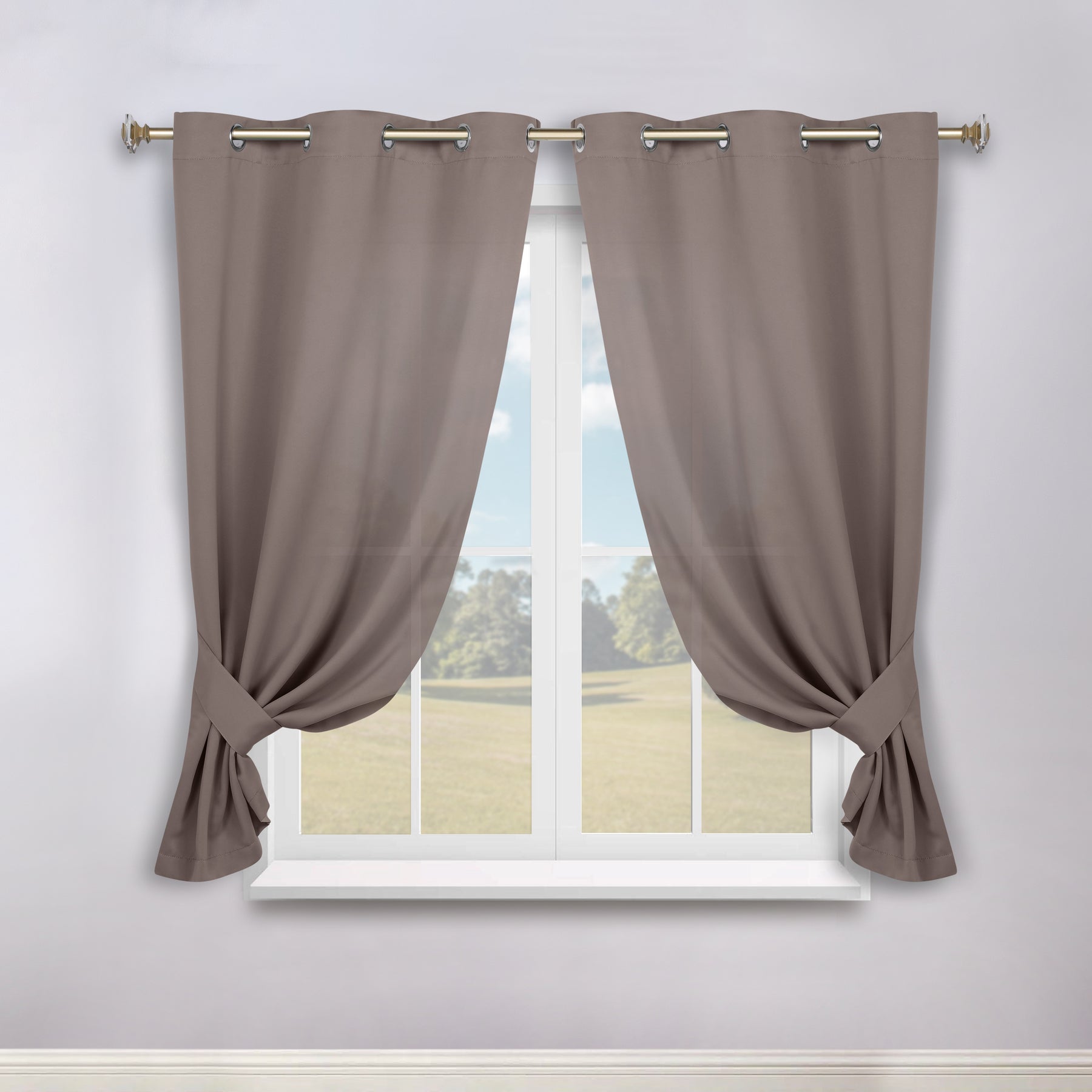 Classic Modern Solid Room Darkening Blackout Curtain Panels, Set of 2 - Taupe