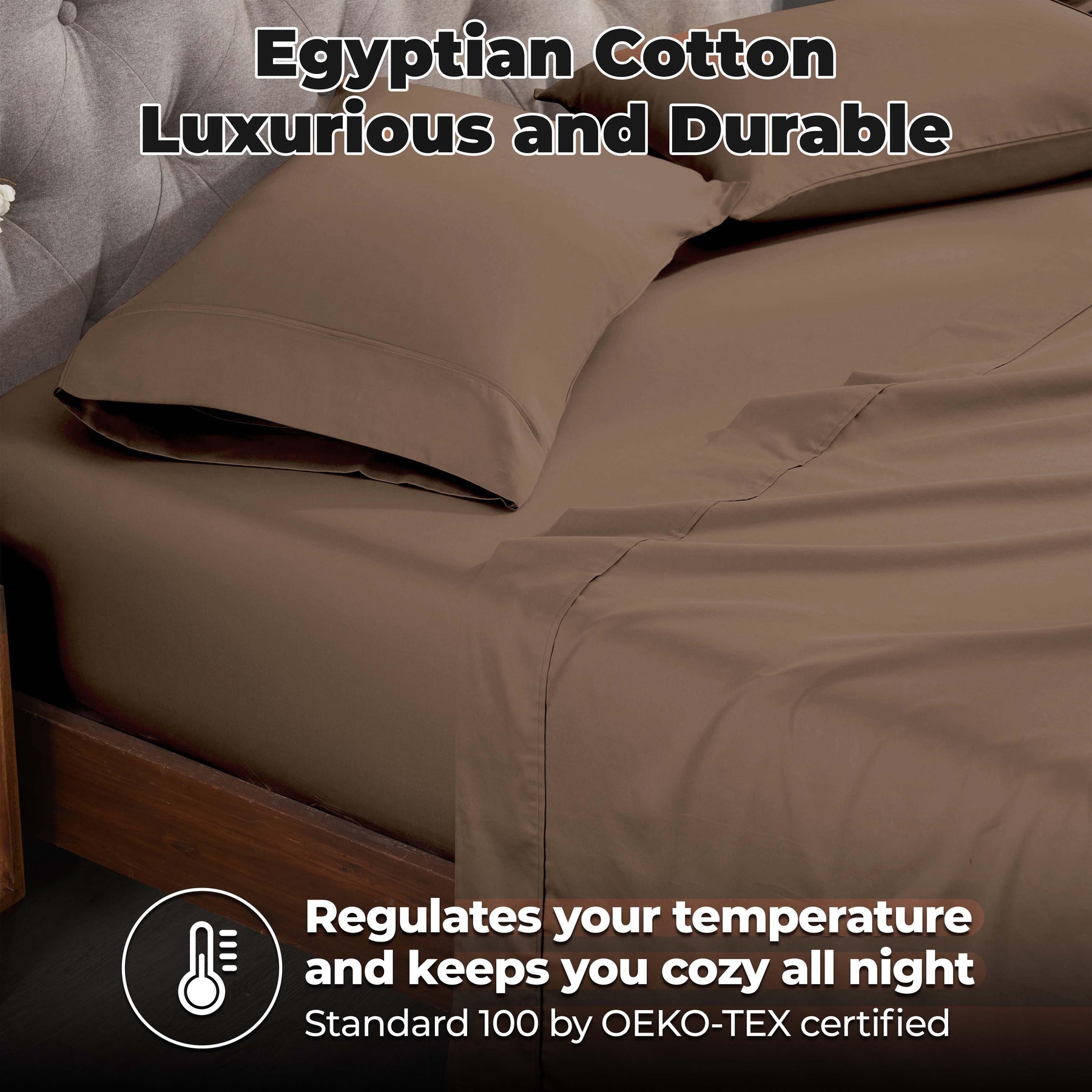 Egyptian Cotton 300 Thread Count Solid Deep Pocket Bed Sheet Set - Taupe