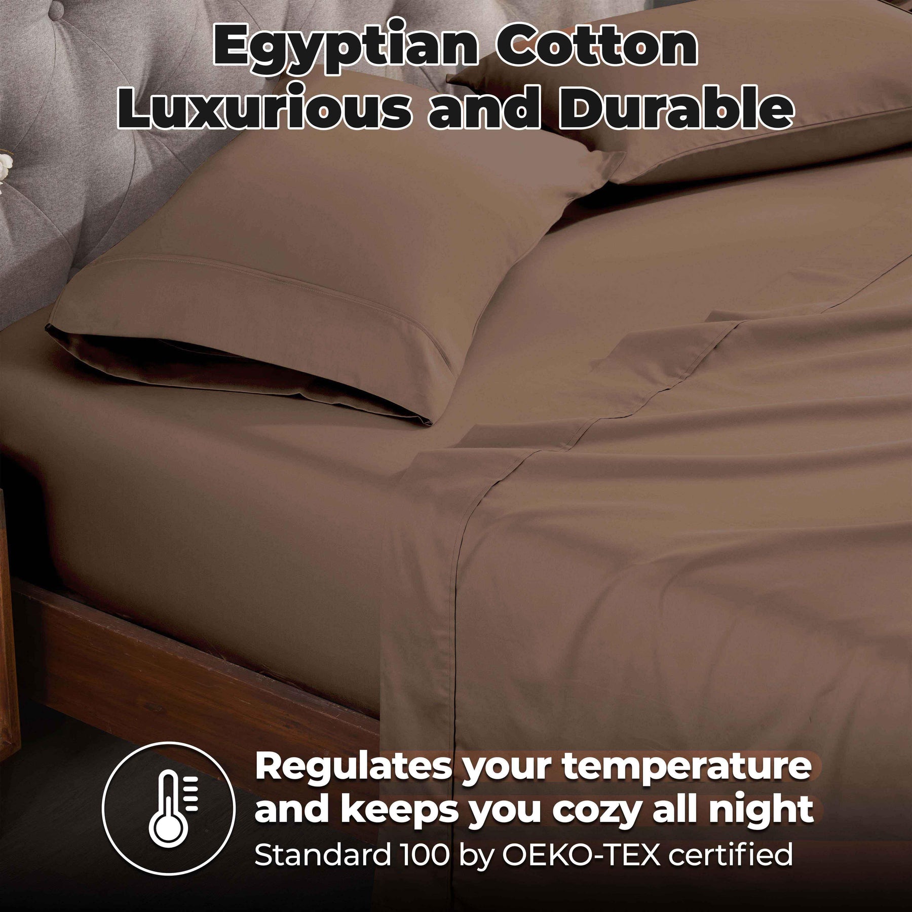 Egyptian Cotton 400 Thread Count Solid Deep Pocket Bed Sheet Set - Taupe