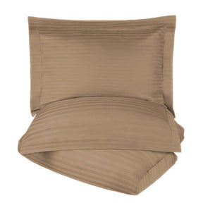 Egyptian Cotton 600 Thread Count Striped Duvet Cover Set - Taupe