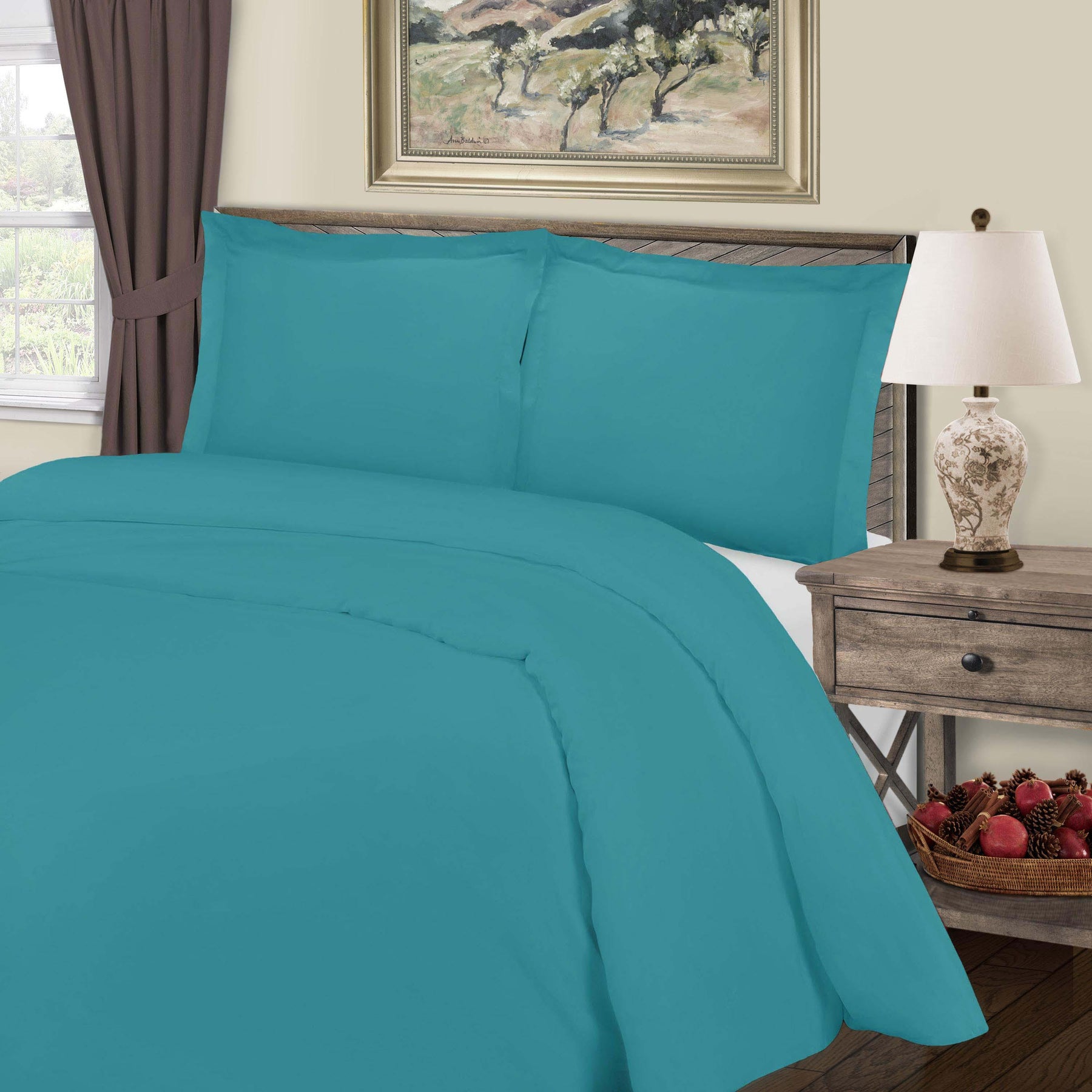 Cotton Blend 800 Thread Count Solid Duvet Cover Set - Teal