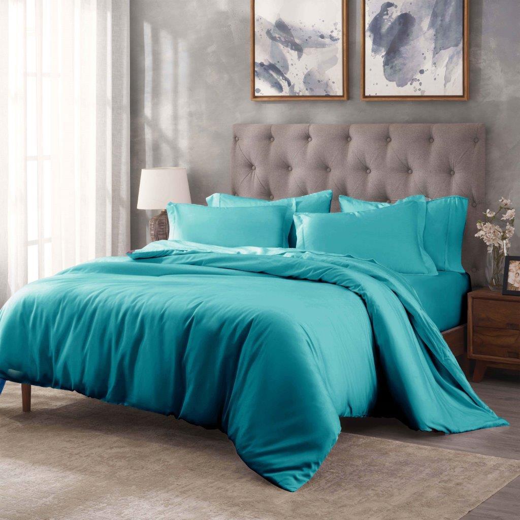 Egyptian Cotton 400 Thread Count Solid Luxury Duvet Cover Set - Teal