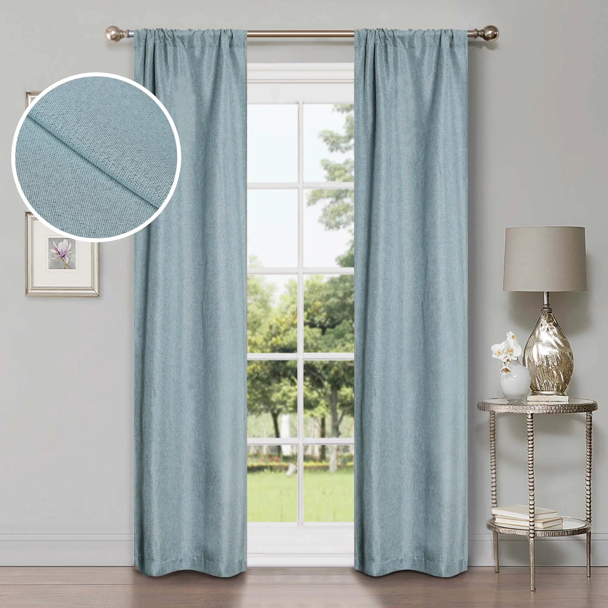 Linen Pattern Washable Room Darkening Blackout Curtains, Set of 2