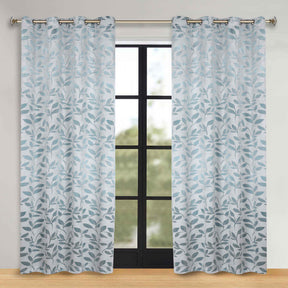 Leaves Room Darkening Washable Blackout Curtain Panels, Set of 2 - Teal