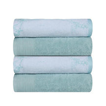 Cotton Marble Solid Jacquard Border Bath Towels Set of 4 - Teal