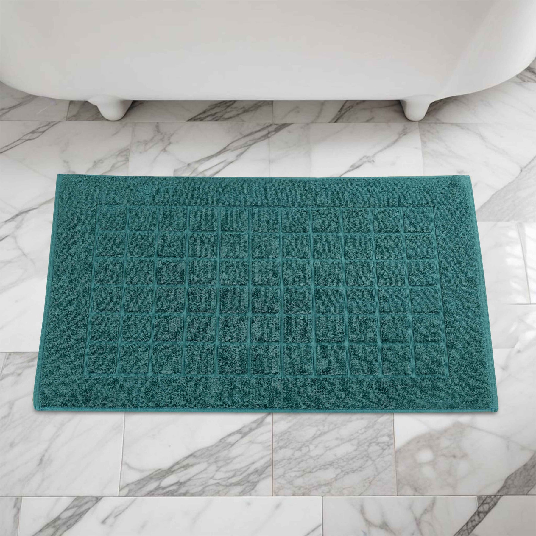 Nora Cotton Solid Absorbent Thick Checkered Washable Bath Mat Set of 2