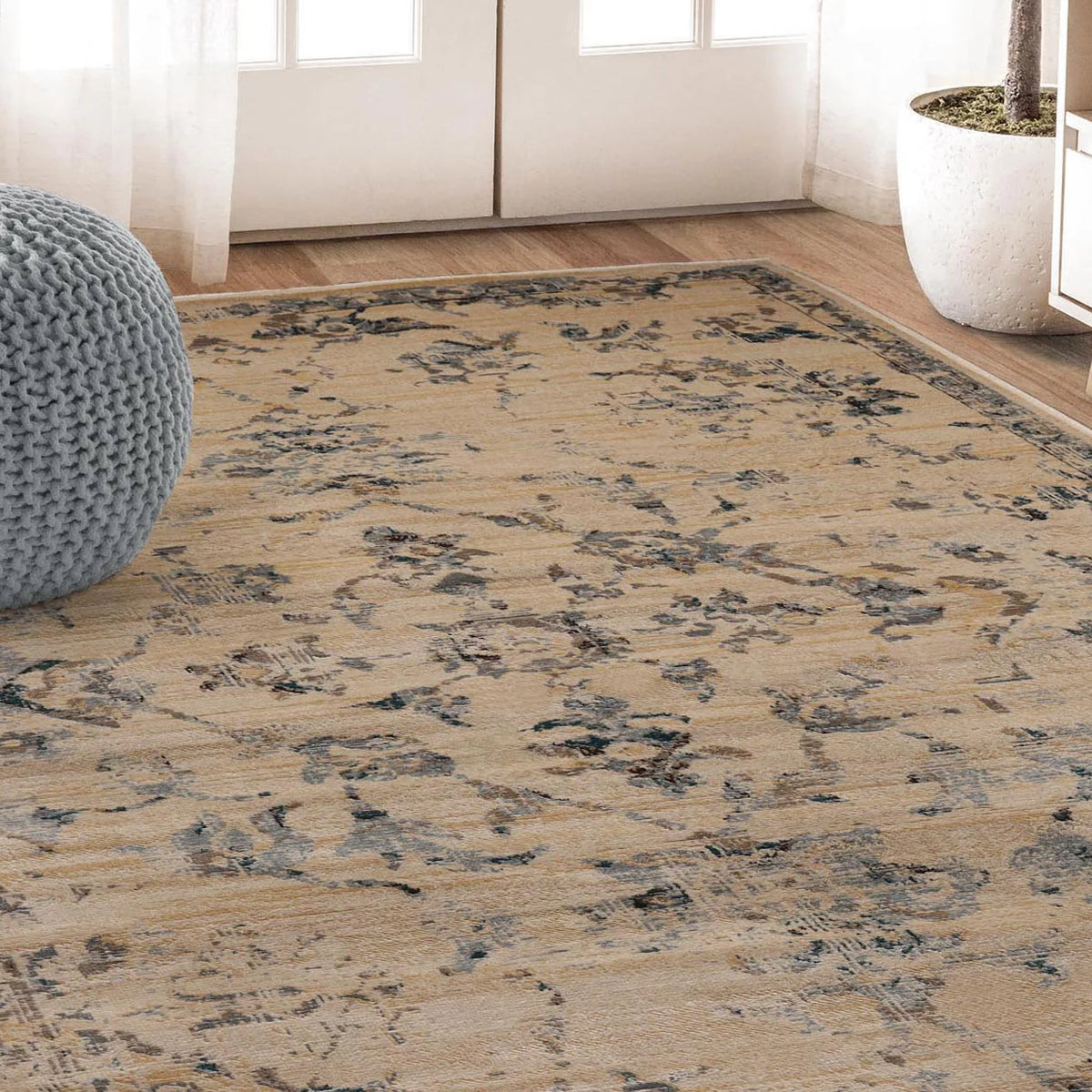 Basilio Modern Farmhouse Distressed Medallion Indoor Area Rug