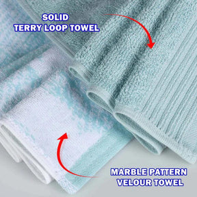 Cotton Marble Solid Jacquard Border Bath Towels Set of 4 - Teal