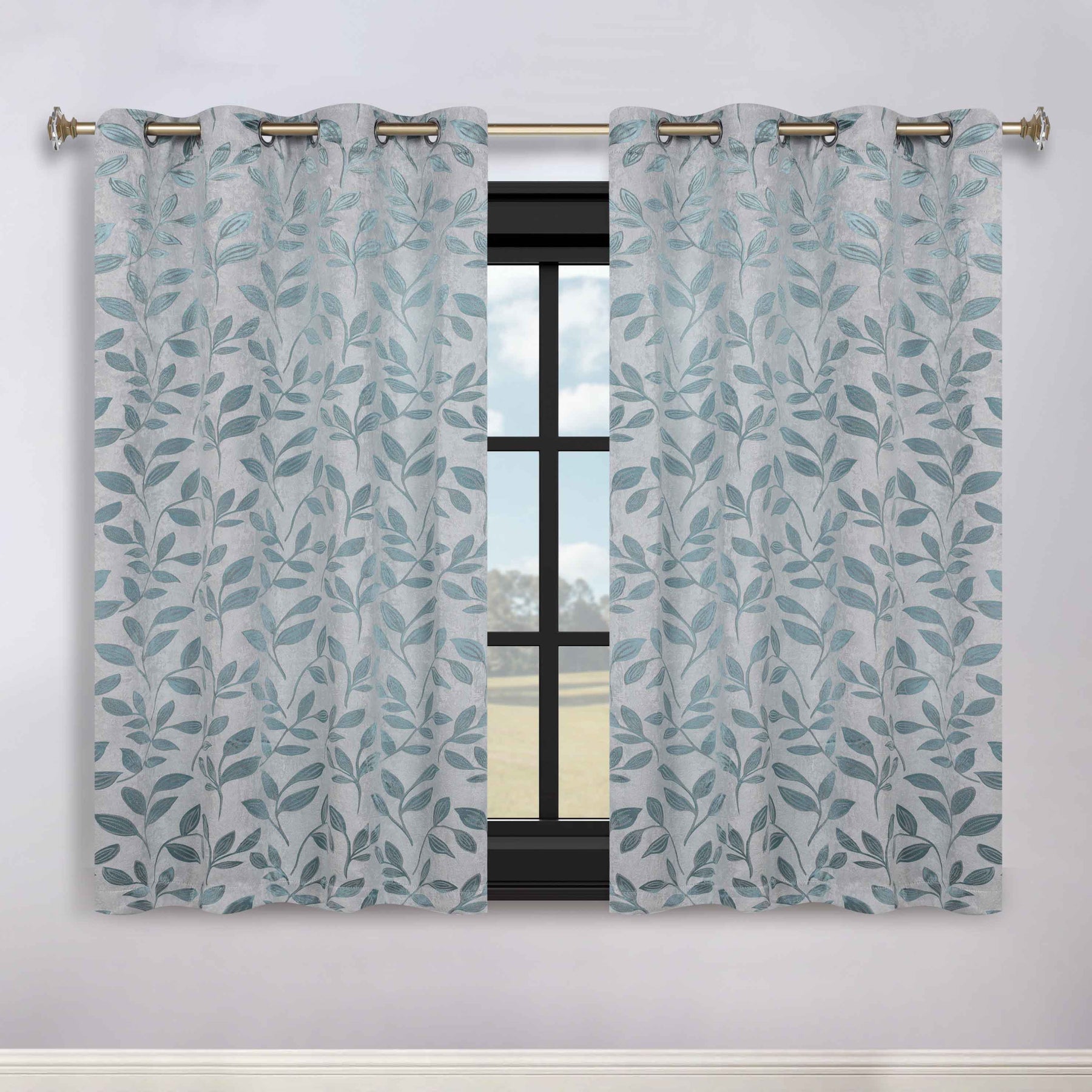 Leaves Room Darkening Washable Blackout Curtain Panels, Set of 2 - Teal