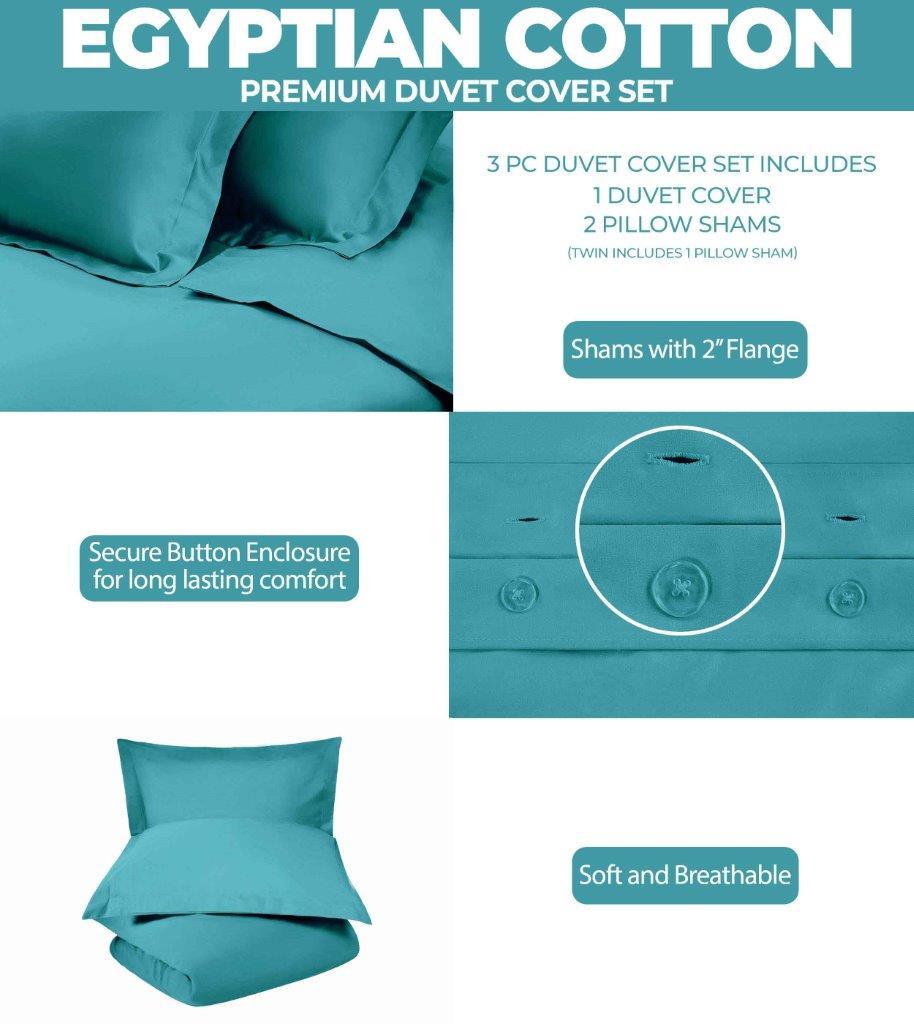 Egyptian Cotton 400 Thread Count Solid Luxury Duvet Cover Set - Teal