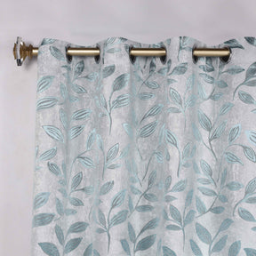 Leaves Room Darkening Washable Blackout Curtain Panels, Set of 2 - Teal