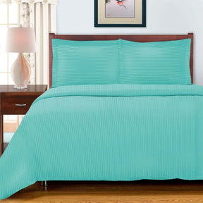 Egyptian Cotton 600 Thread Count Striped Duvet Cover Set - Teal