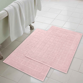 Nora Cotton Solid Absorbent Thick Checkered Washable Bath Mat Set of 2