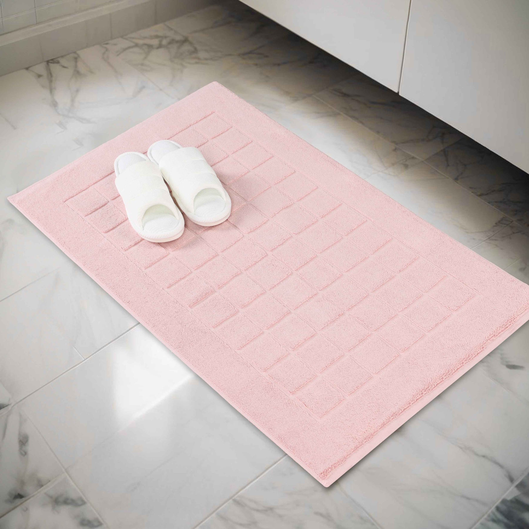 Nora Cotton Solid Absorbent Thick Checkered Washable Bath Mat Set of 2