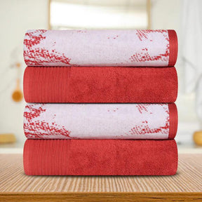 Cotton Marble Solid Jacquard Border Bath Towels Set of 4 - TerraCotta