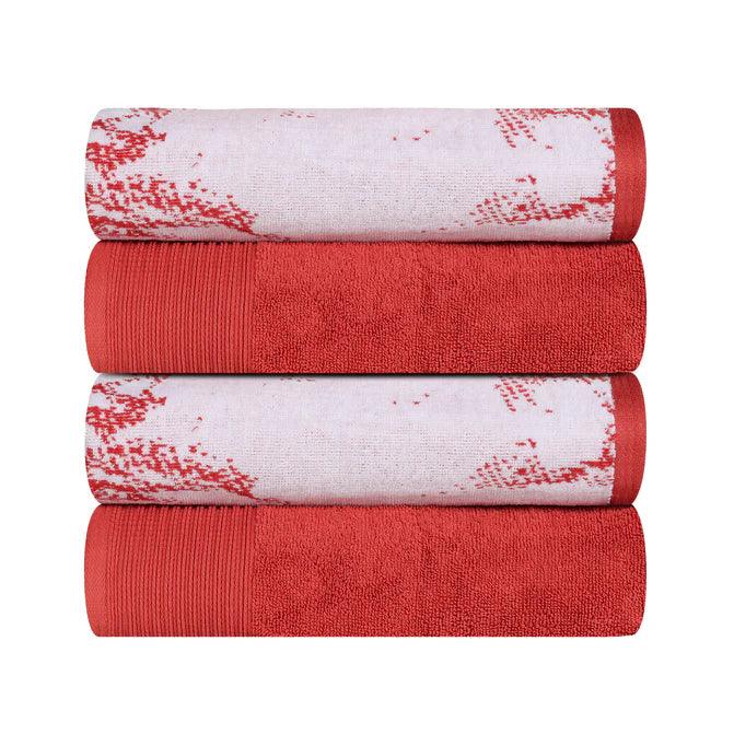 Cotton Marble Solid Jacquard Border Bath Towels Set of 4 - TerraCotta