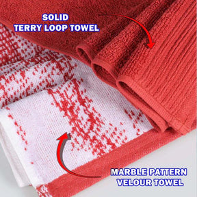 Cotton Marble Solid Jacquard Border Bath Towels Set of 4 - TerraCotta