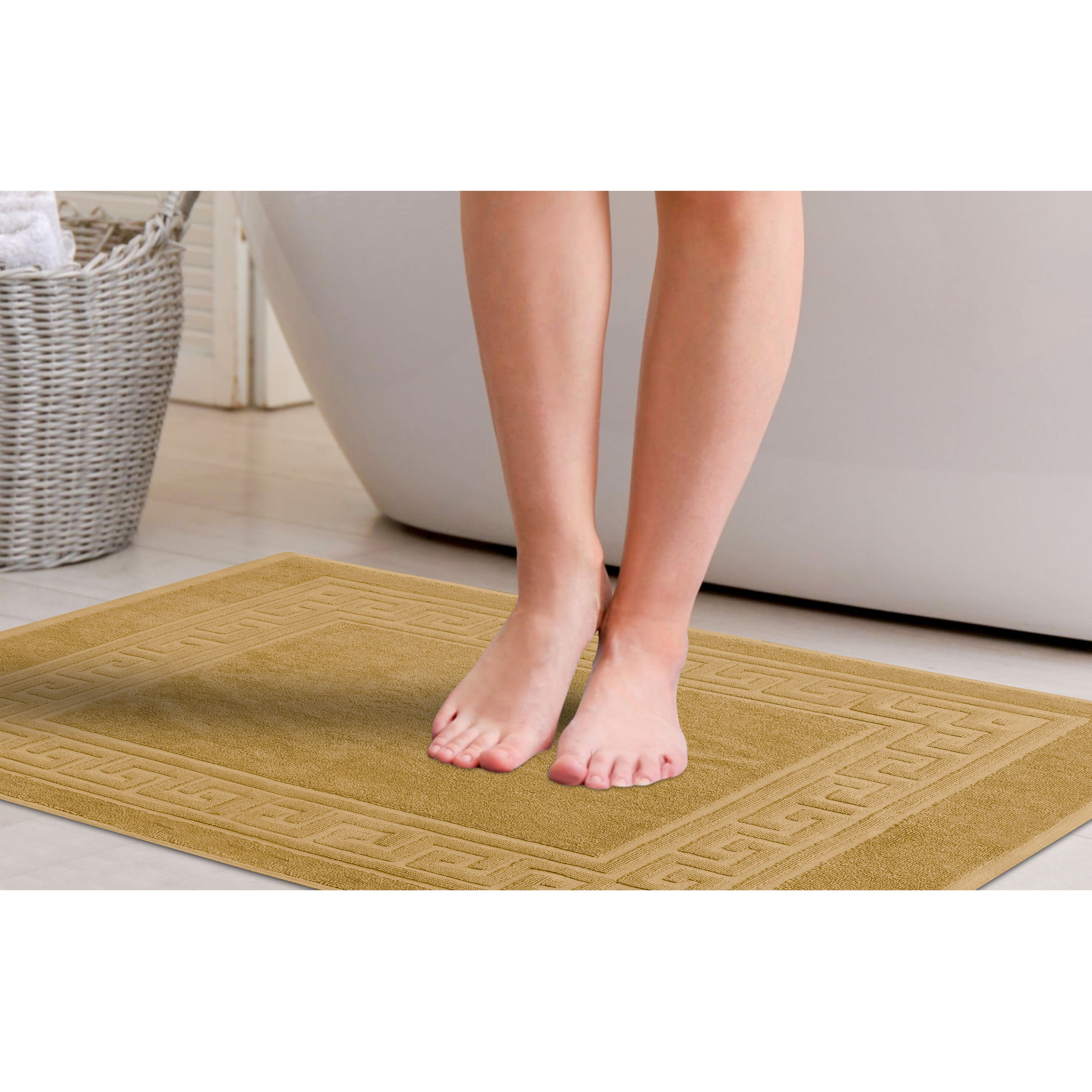 100% Cotton Absorbent Greek Key Border Solid 2 Piece Bath Mat Set - Bath Mats by Superior