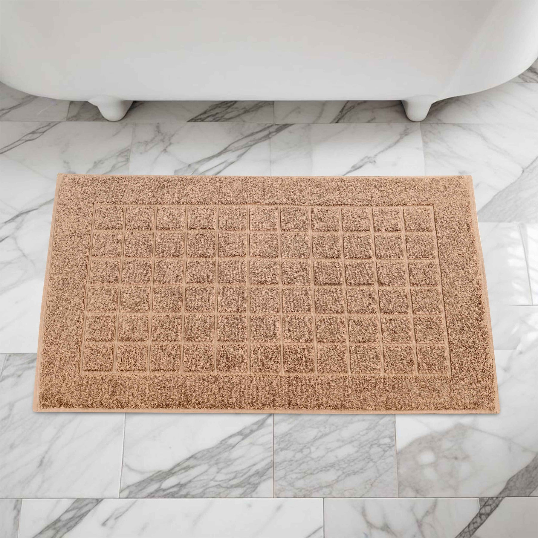 Nora Cotton Solid Absorbent Thick Checkered Washable Bath Mat Set of 2