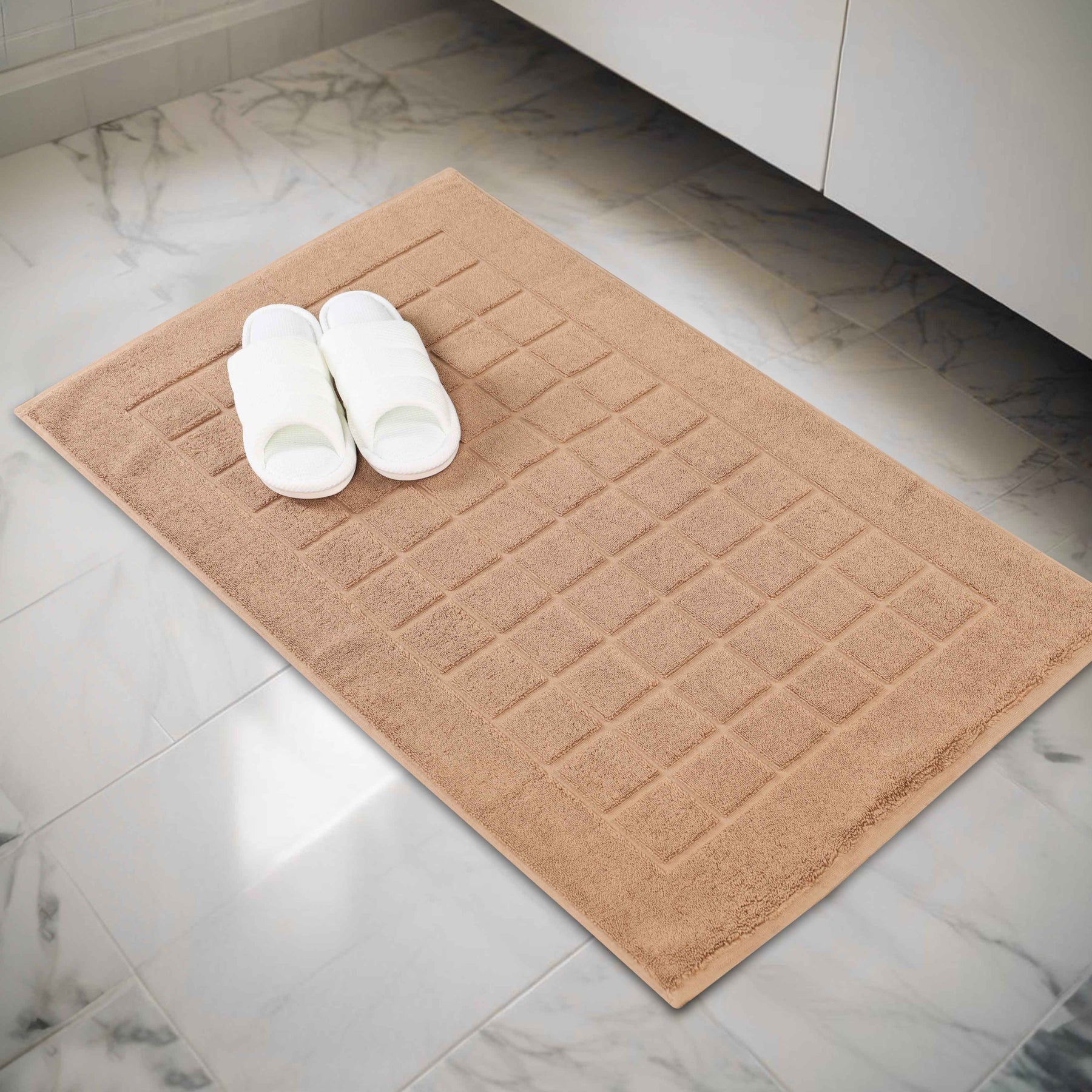 Nora Cotton Solid Absorbent Thick Checkered Washable Bath Mat Set of 2