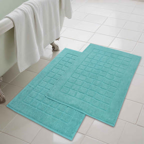 Nora Cotton Solid Absorbent Thick Checkered Washable Bath Mat Set of 2