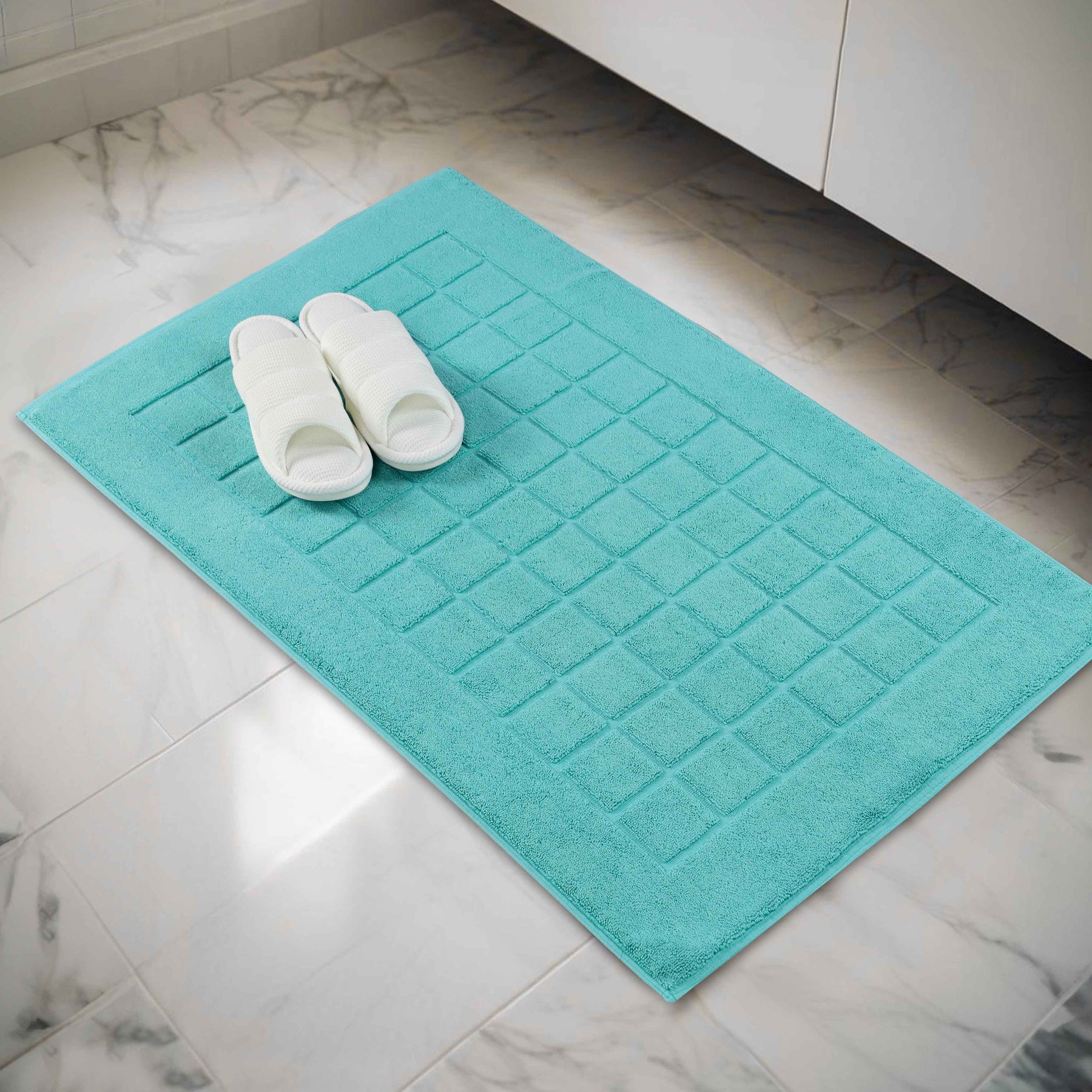 Nora Cotton Solid Absorbent Thick Checkered Washable Bath Mat Set of 2