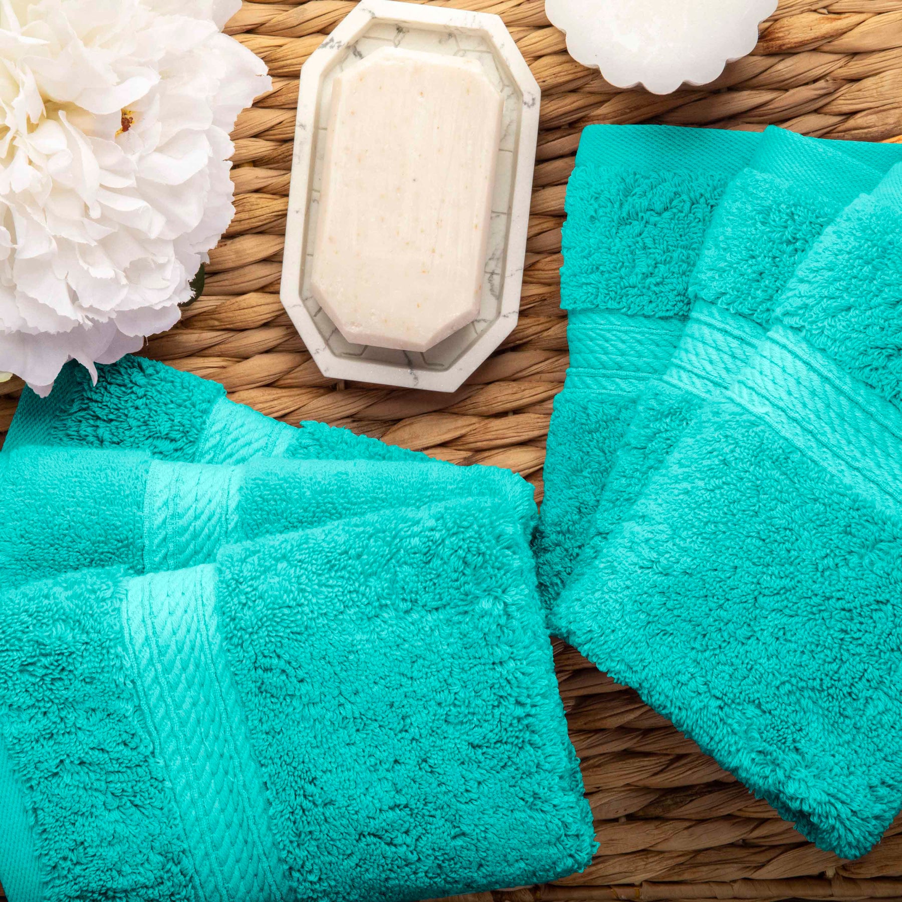 Egyptian Cotton Pile Plush Heavyweight Absorbent 9 Piece Towel Set - Turquoise