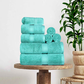 Egyptian Cotton Pile 8 Piece Ultra Plush Solid Towel Set - Turquoise