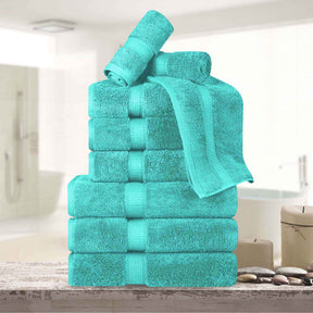 Egyptian Cotton Pile Plush Heavyweight Absorbent 9 Piece Towel Set - Turquoise