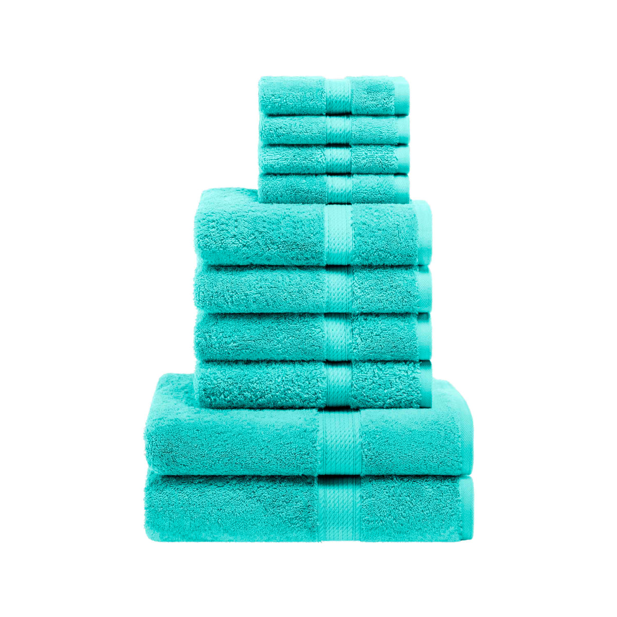 Egyptian Cotton Pile Heavyweight Highly Absorbent 10 Piece Towel Set - Turquoise