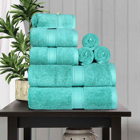 Egyptian Cotton Pile 8 Piece Ultra Plush Solid Towel Set - Turquoise