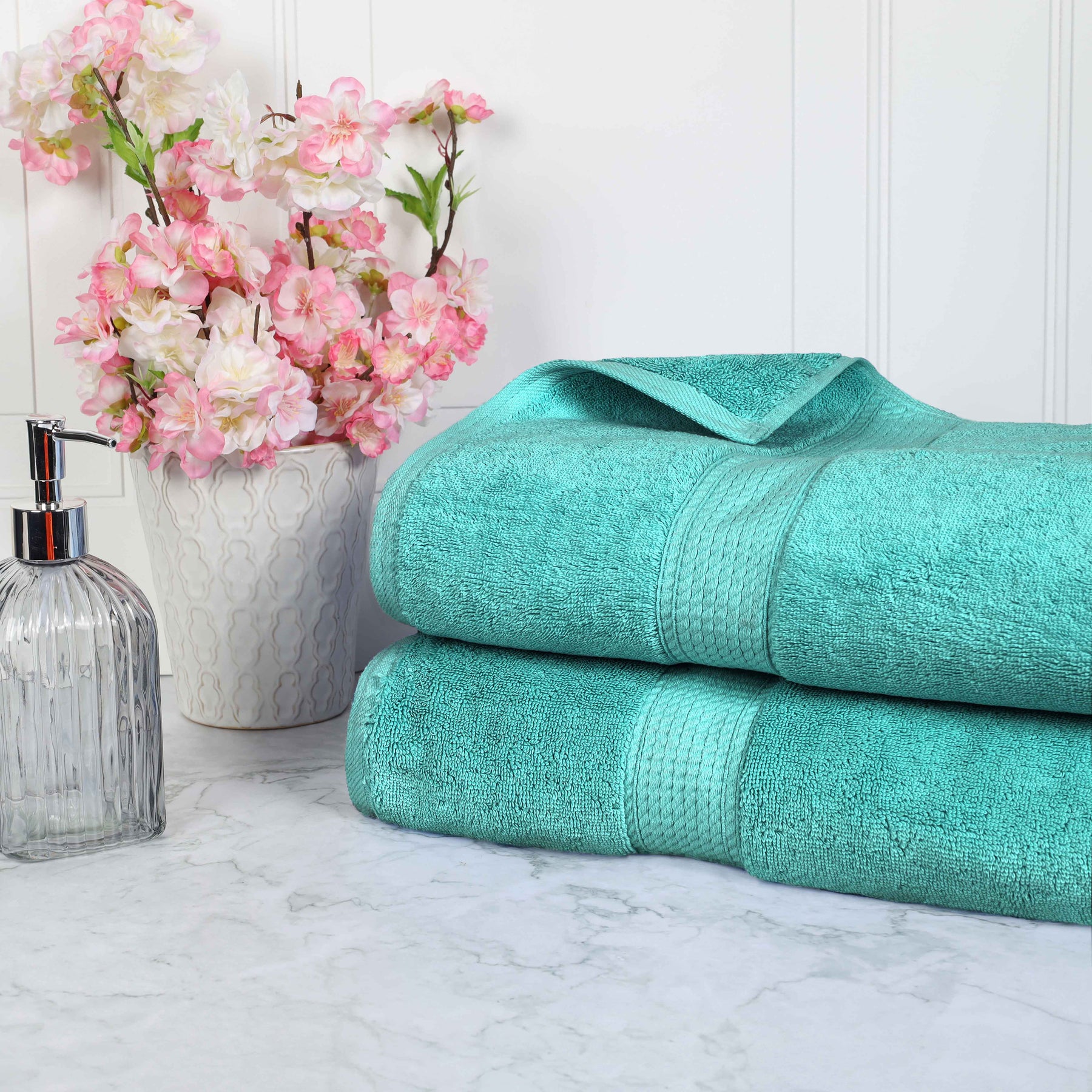 Egyptian Cotton Pile Absorbent 2 Piece Plush Solid Bath Sheet Set - Turquoise