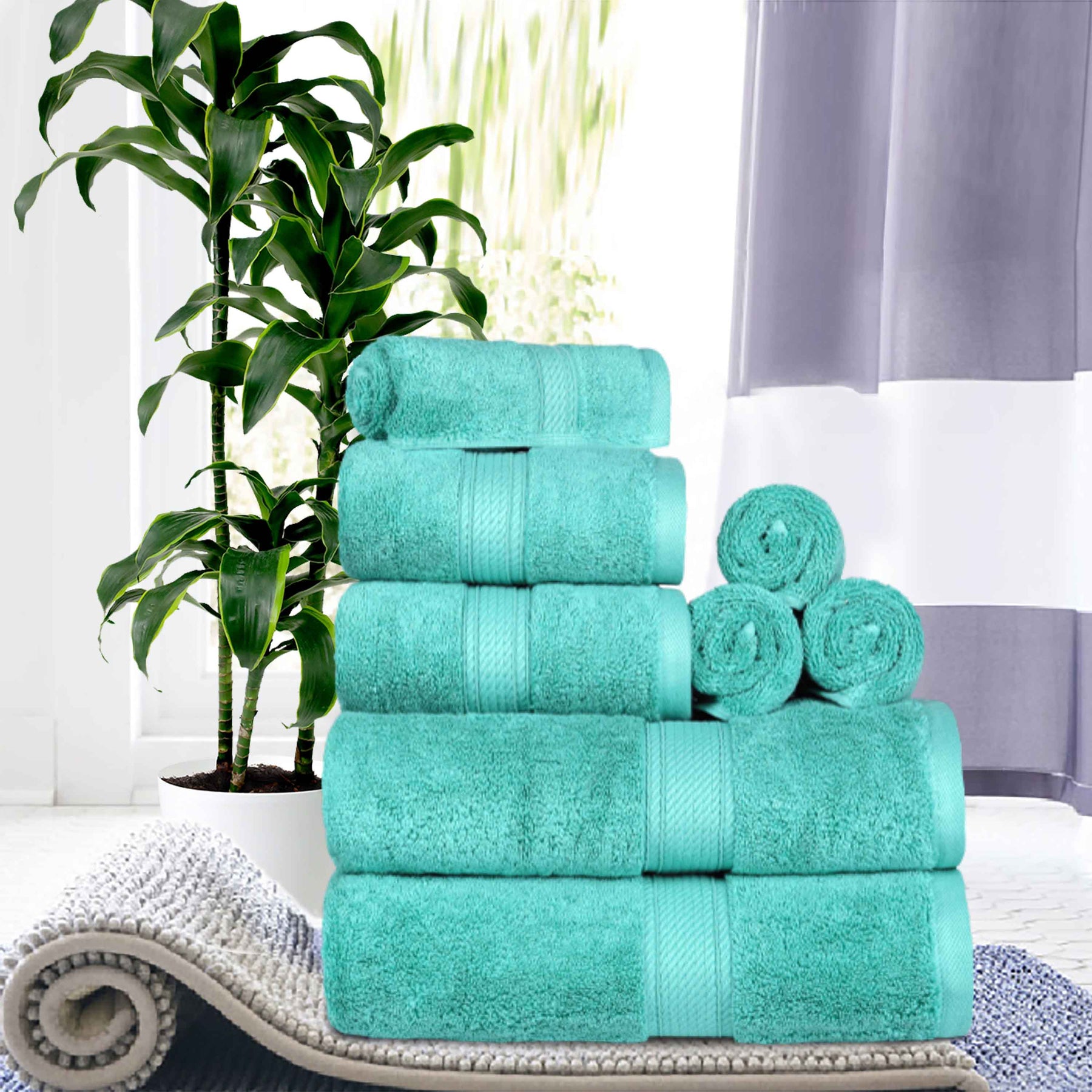 Egyptian Cotton Pile 8 Piece Ultra Plush Solid Towel Set - Turquoise