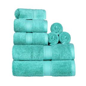 Egyptian Cotton Pile 8 Piece Ultra Plush Solid Towel Set - Turquoise